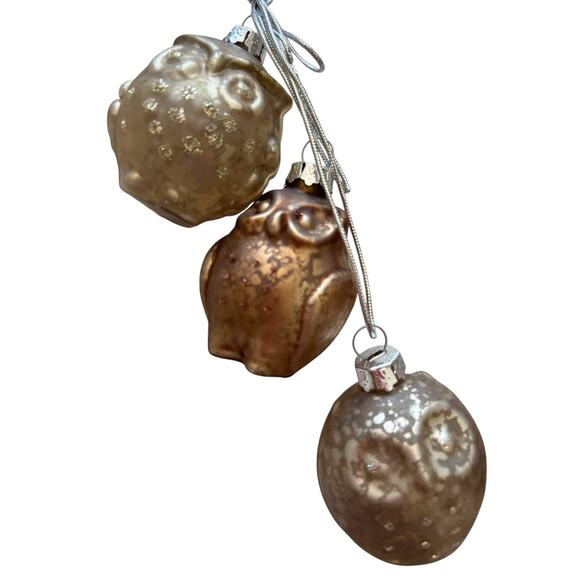 6 Christmas Ornament Glass Owl Cluster Raz Imports Silver Copper Gold Antiqued - Picture 2 of 10